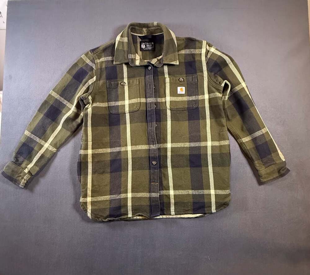 Carhartt Loose Fit Green Plaid Flannel Long Sleeve Button Shirt Medium